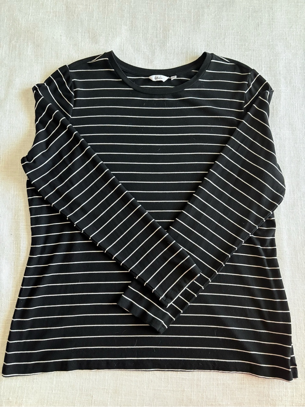 Classic Black & White Striped Ribbed Long-Sleeve Top